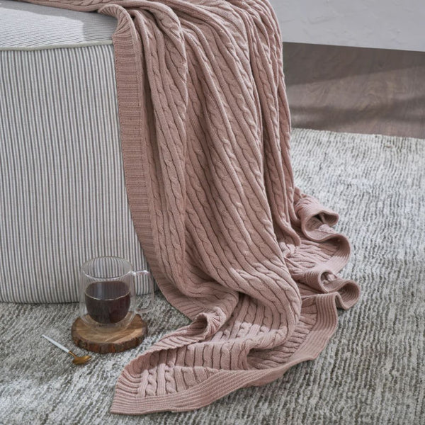 Cosy Cherry Blossom Knitted Throw Blanket